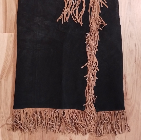 Frontier Collection vintage fringe leather beaded skirt - Picture 4 of 12